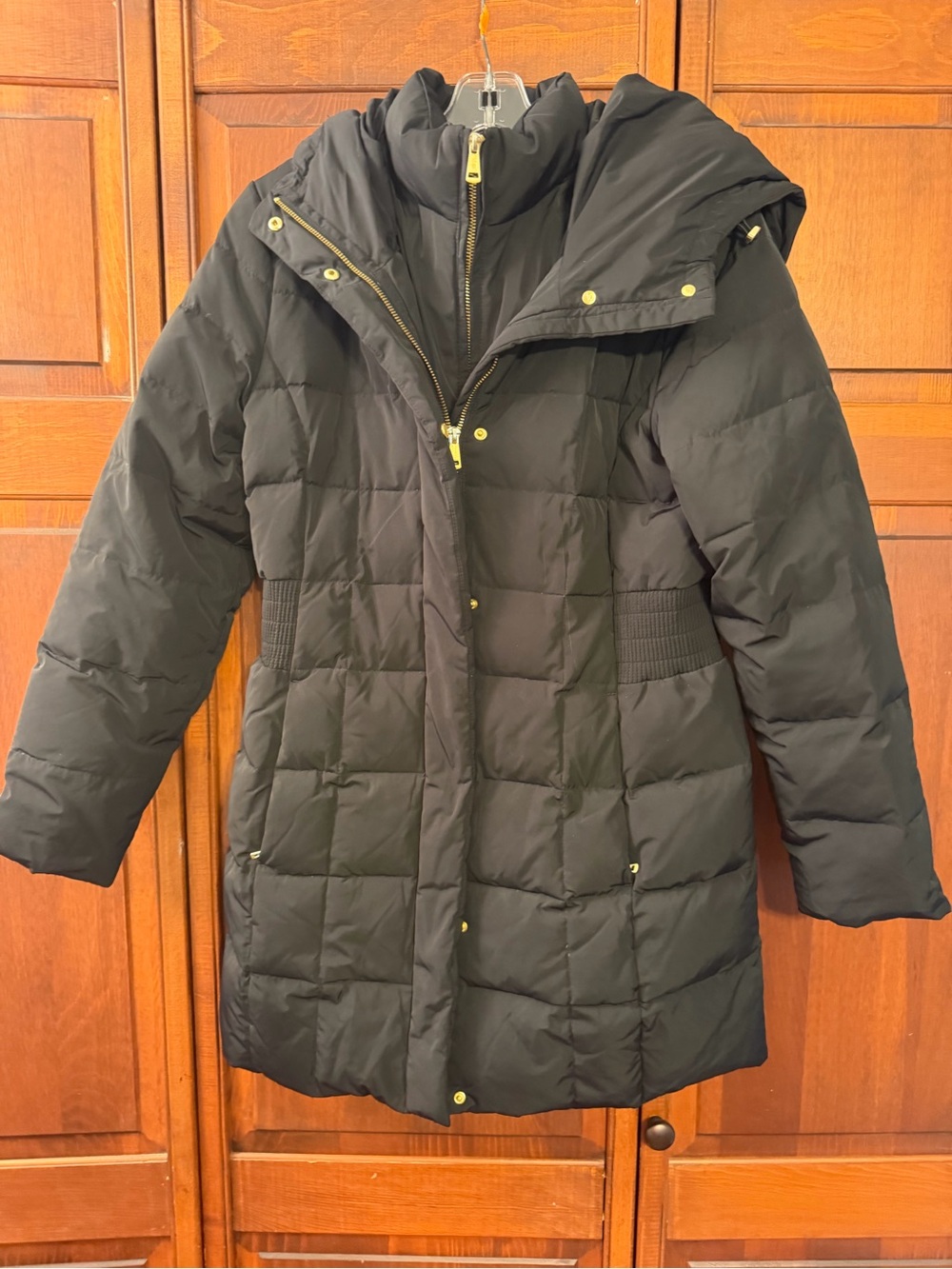 Cole Haan Black Quilted Hooded Puffer Gold-Tone Hardware